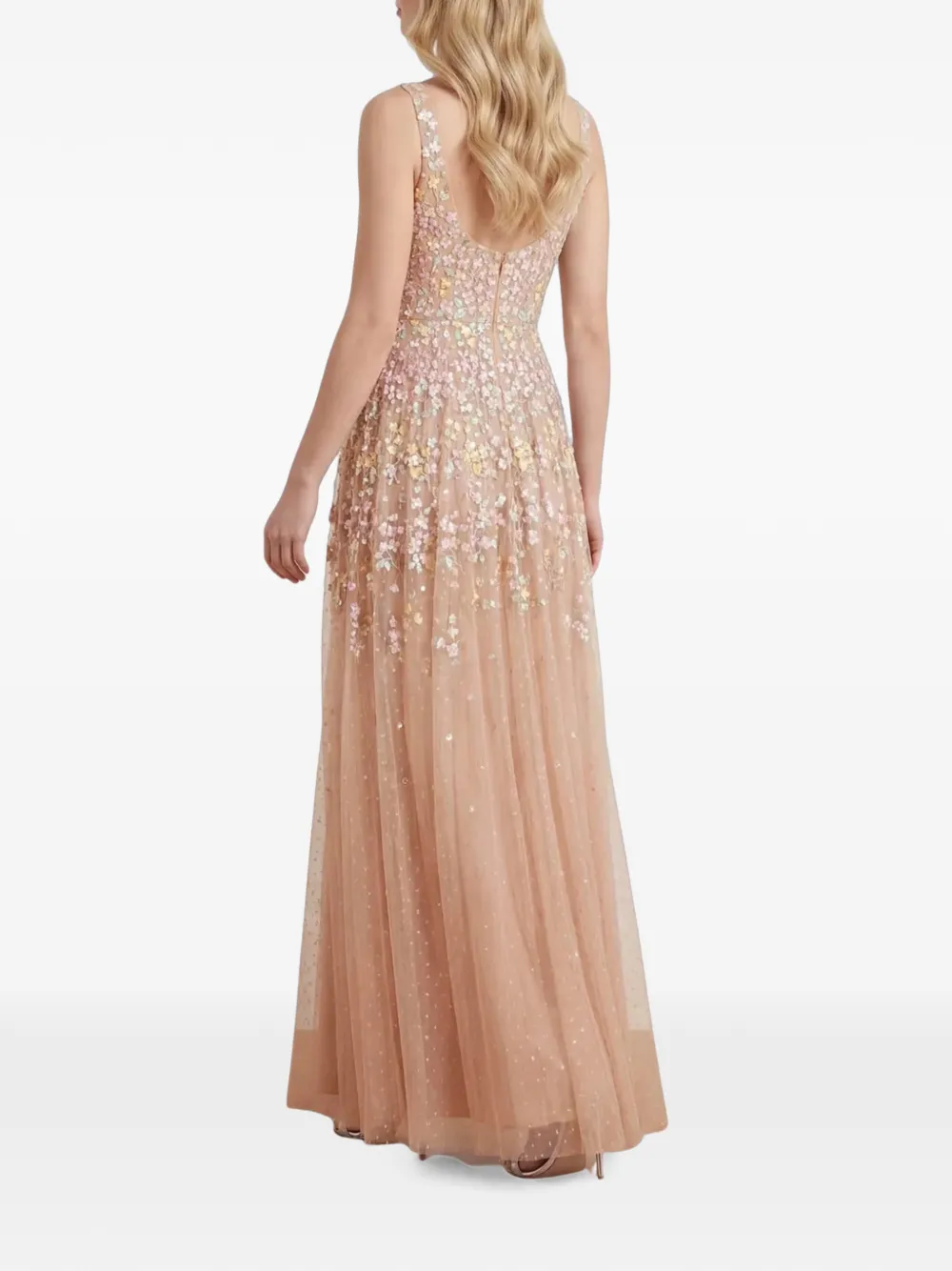 Needle & Thread Versailles Ditsy cowl-neck gown Beige