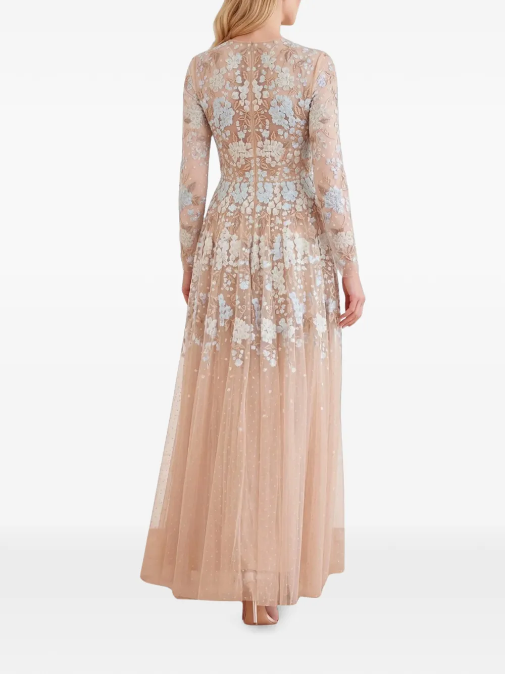 Needle & Thread Wisteria Dot long-sleeve maxi gown Beige