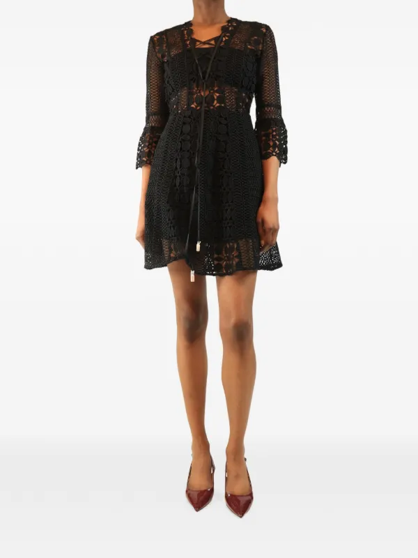 Self-Portrait lace-up A-line Dress | Black