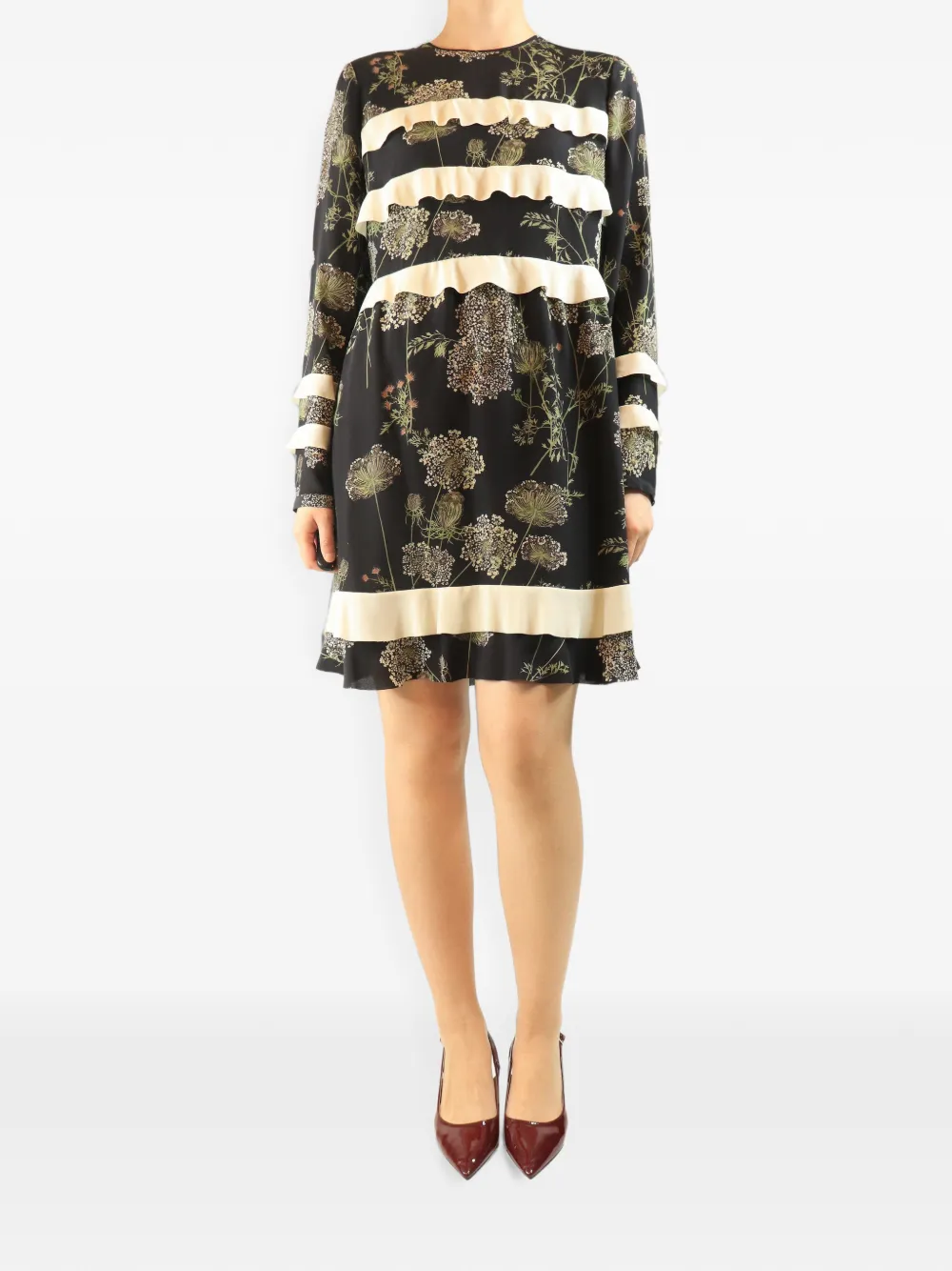 Red Valentino Vintage robe courte fleurie à manches longues - Noir