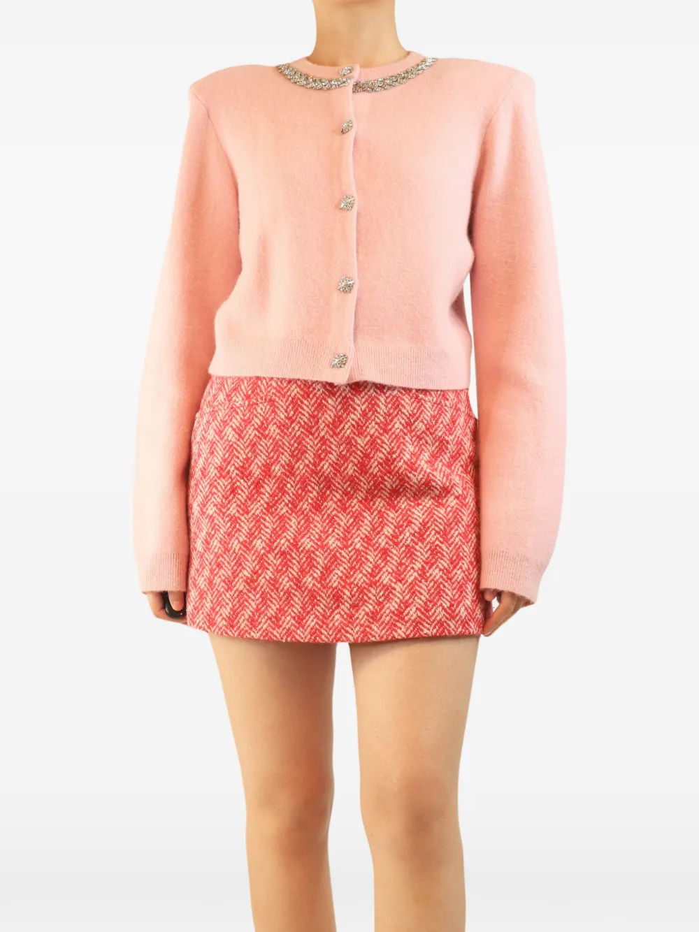 Self-Portrait Geknöpfter Cardigan mit Verzierung - Rosa