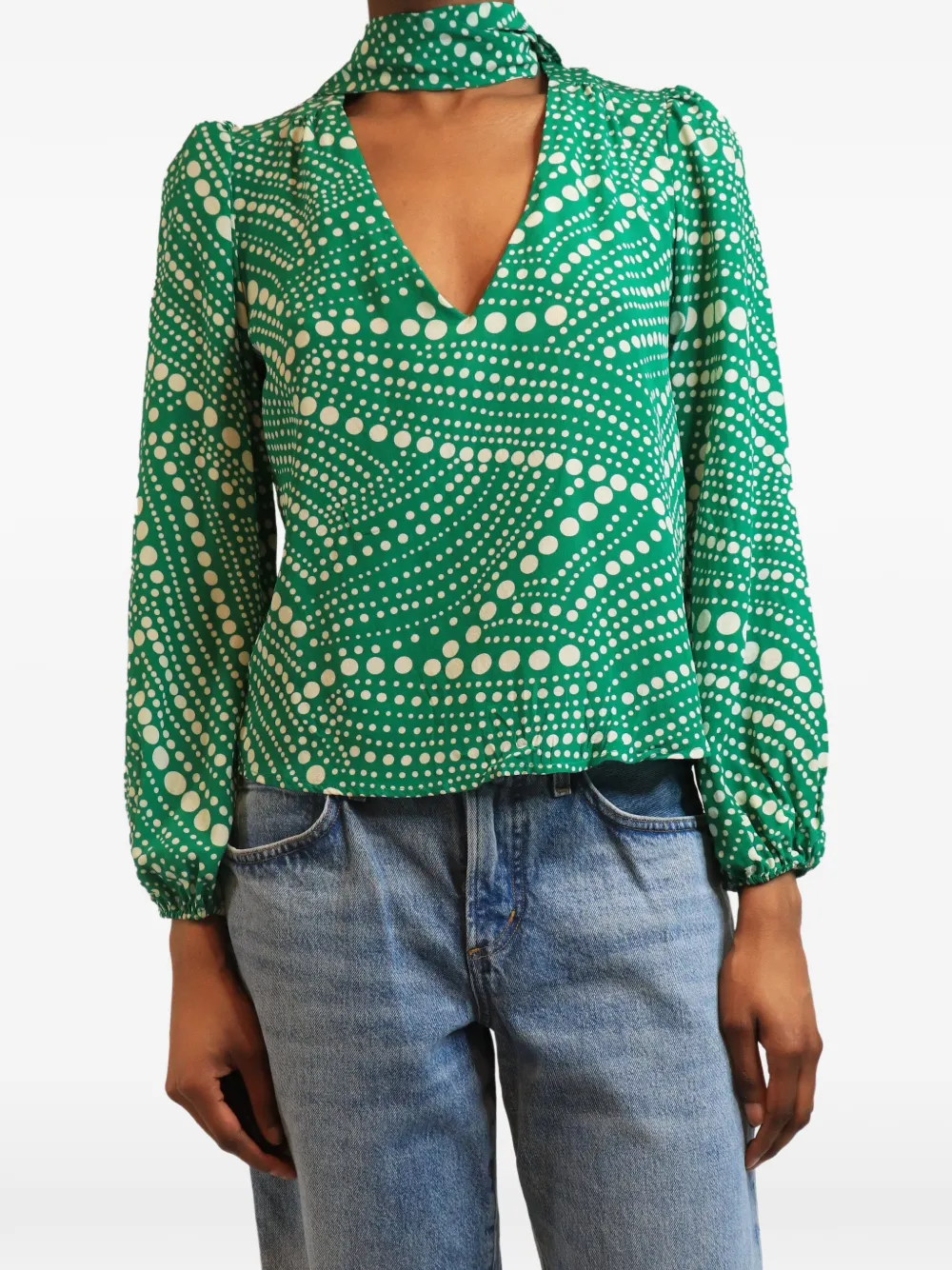 Rixo Blusa a pois in seta - Verde