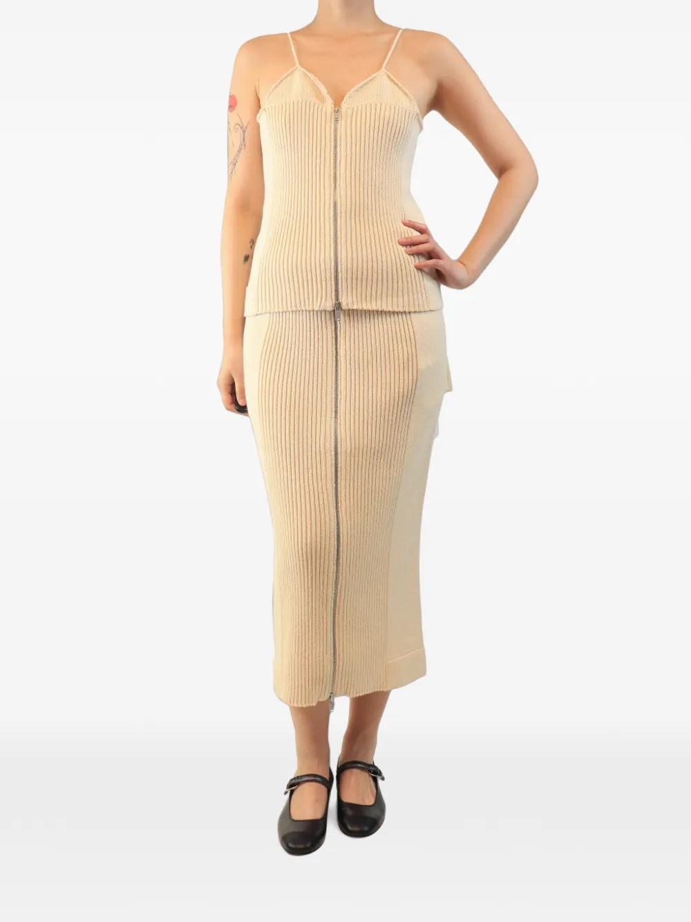 Jil Sander Pre-Owned Set aus geripptem Strick und Rock mit Reißverschluss - Nude
