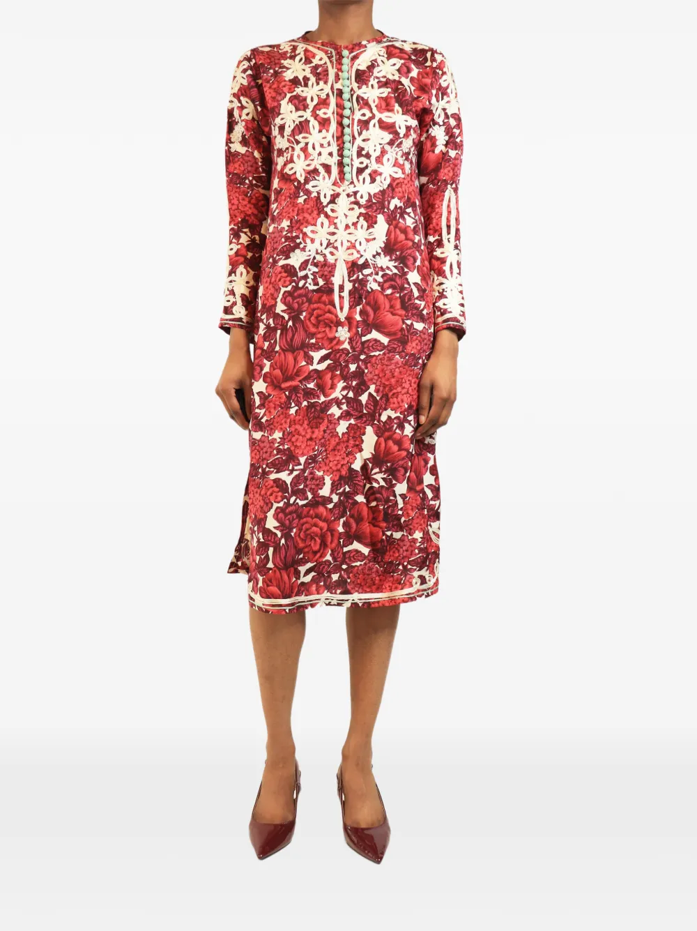 Paul Smith Vintage robe mi-longue en soie à broderies - Rouge