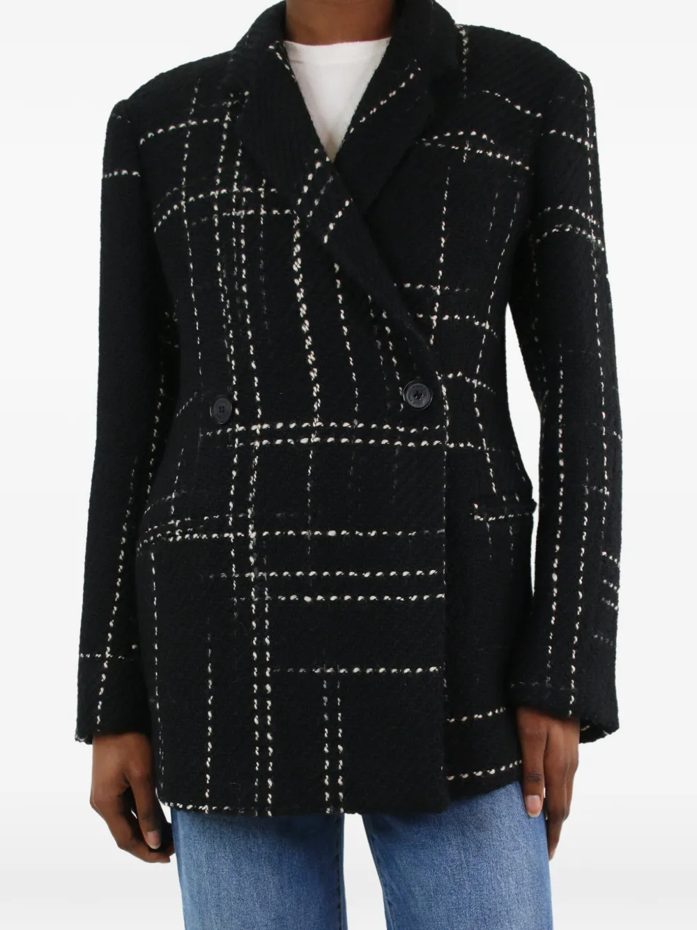 ANINE BING Double-breasted checked-pattern jacket - Black