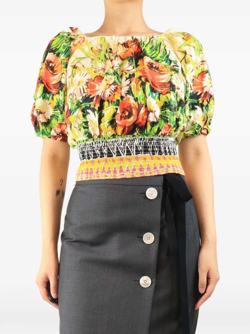 Prada Pre-Owned Bluse mit Blumenprint - Grün