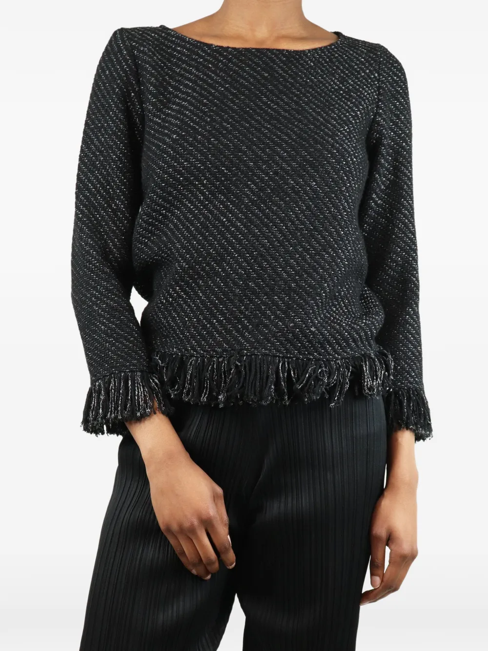 Maje Pullover mit Fransensaum - Schwarz