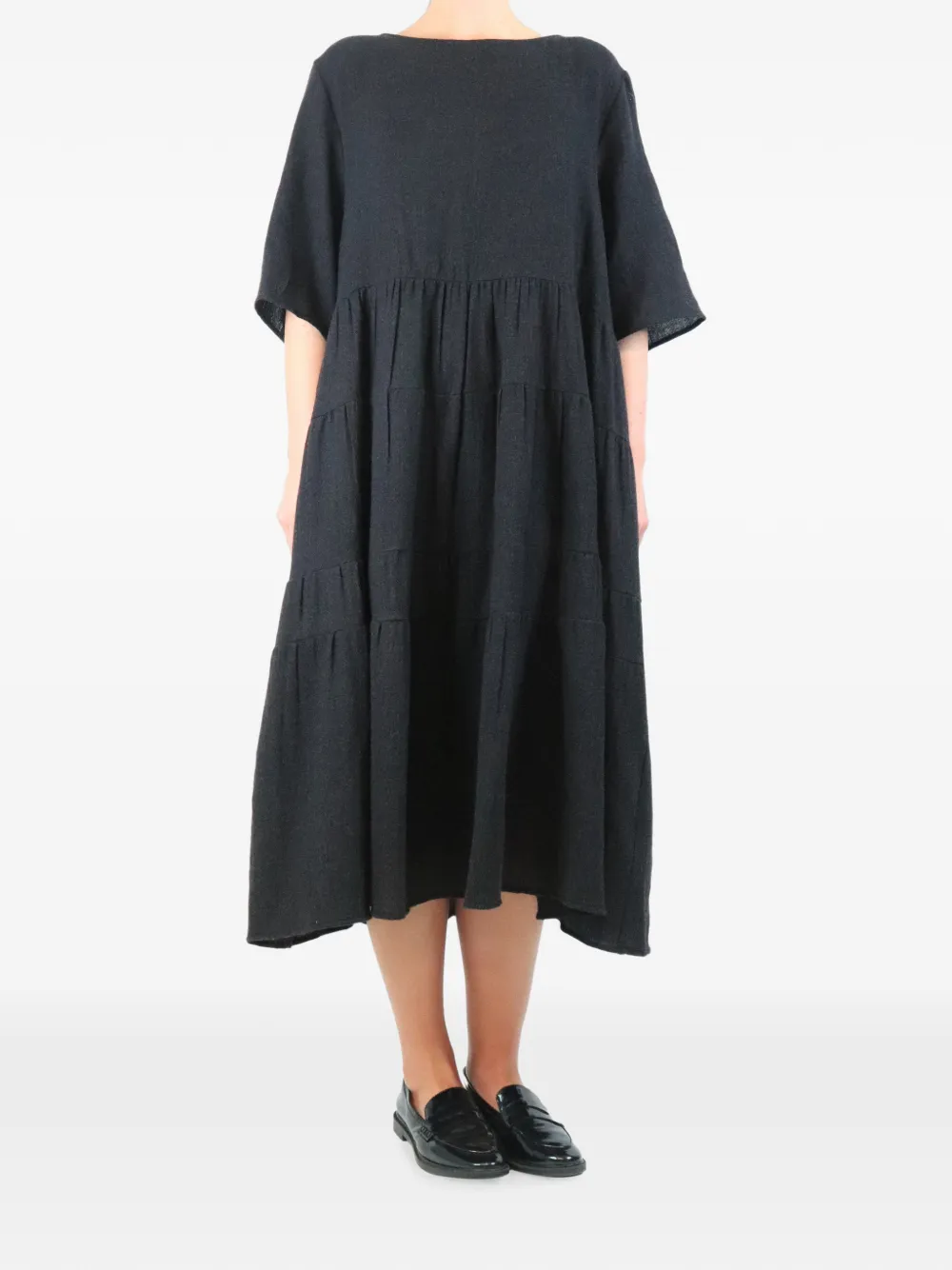 Apuntob robe à volants superposés en laine - Noir