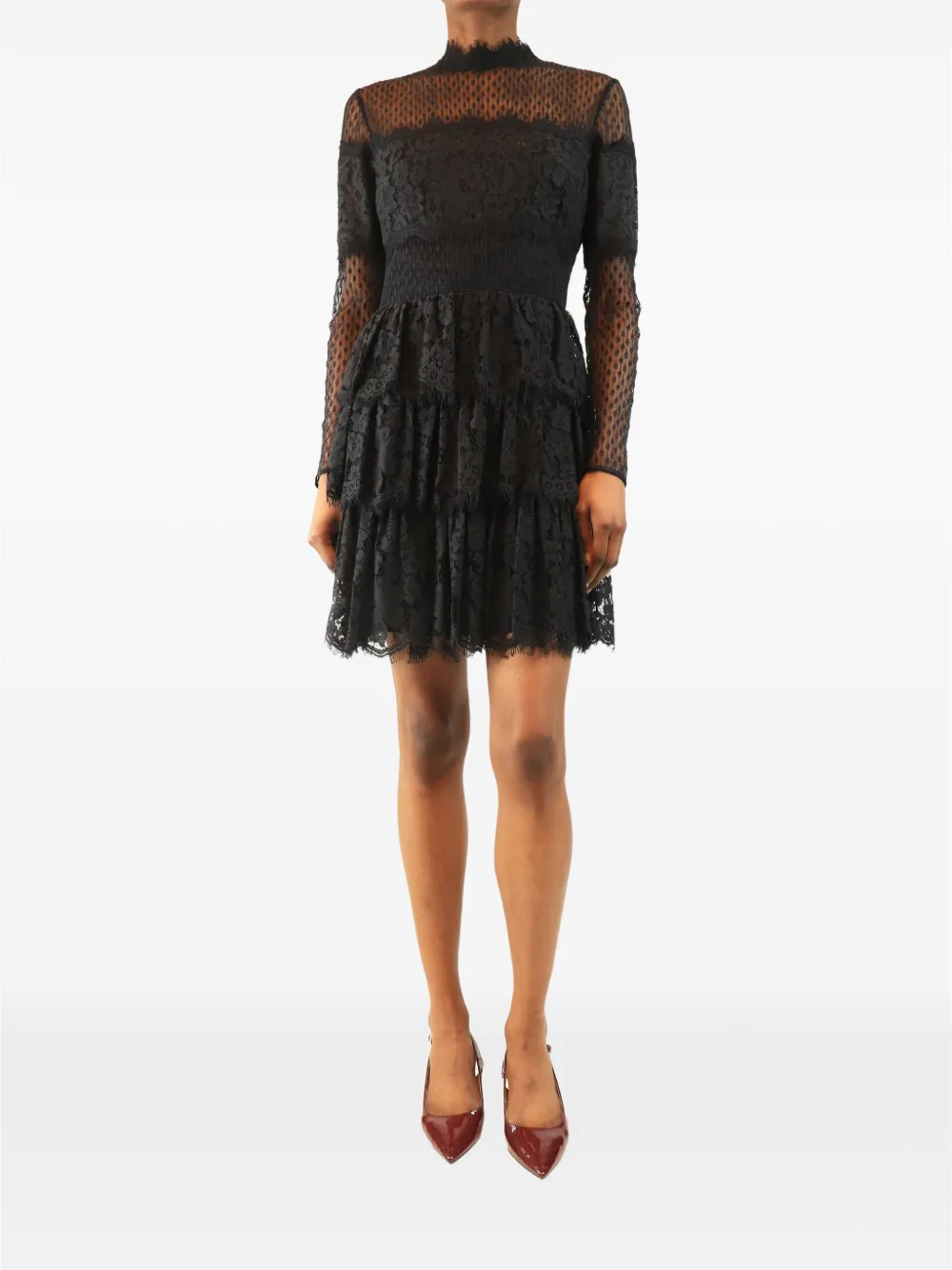 Temperley London ruffled lace mini dress - Black