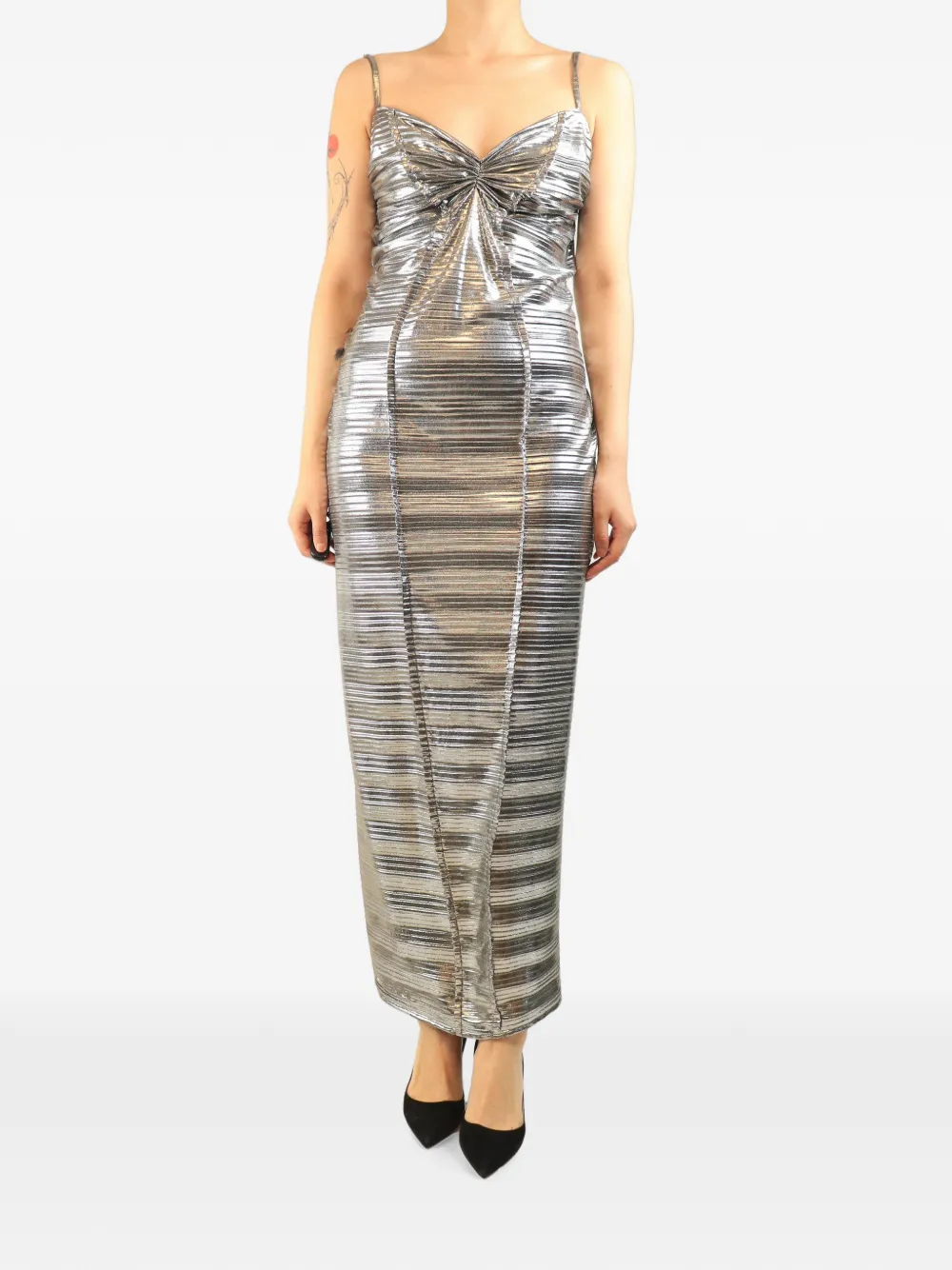 Georgia Hardinge lurex ruched slip long dress - Silver