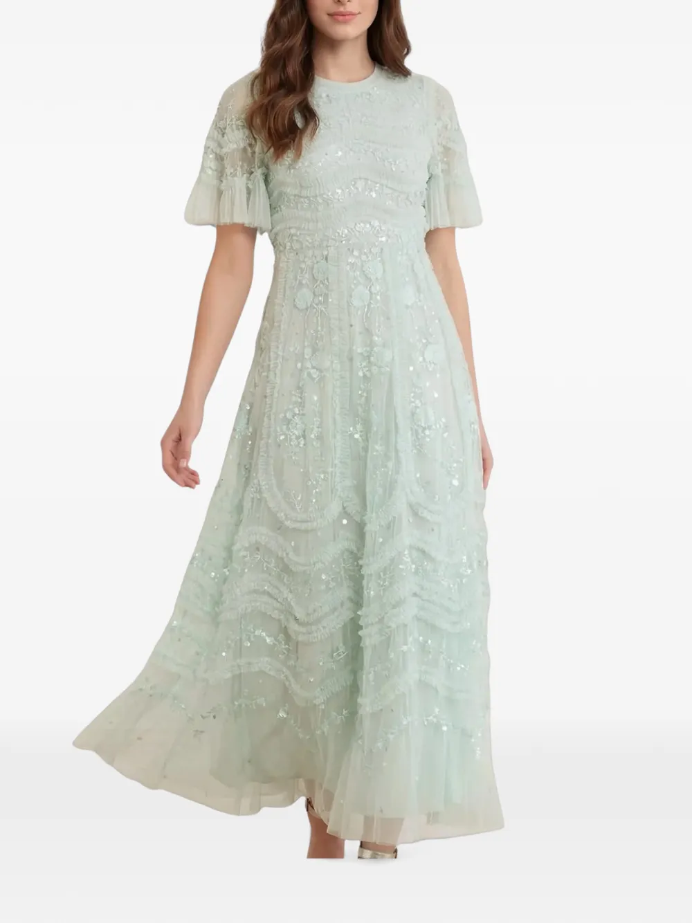 Needle & Thread Gianna avondjurk met ruches Groen