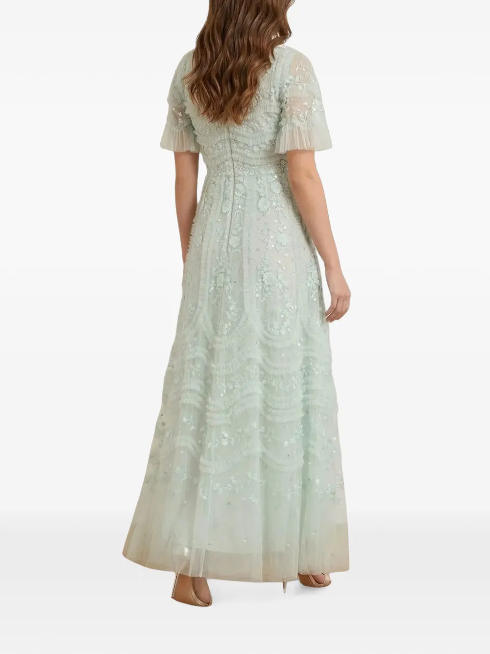 Needle & Thread Gianna avondjurk met ruches Groen