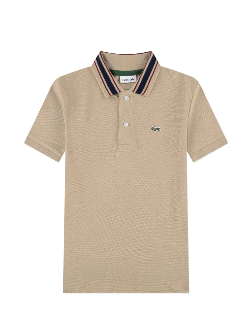 Lacoste Kids striped-collar logo-patch polo shirt - Toni neutri