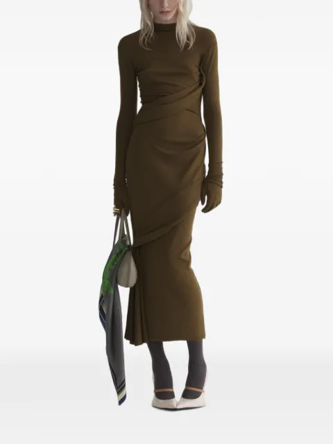 Mugler vestido midi drapeado con cuello alto