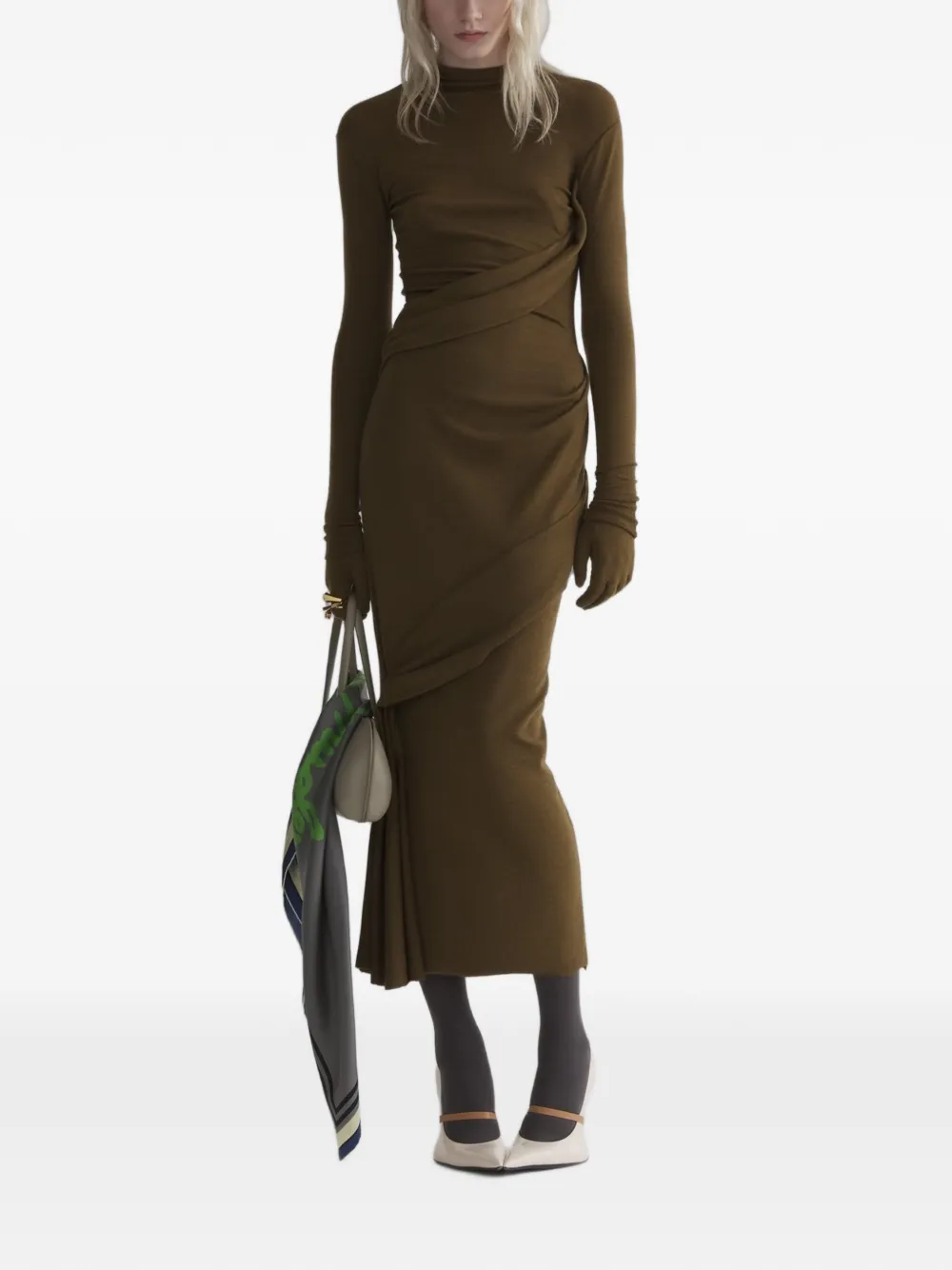 Mugler midi draped turtleneck dress