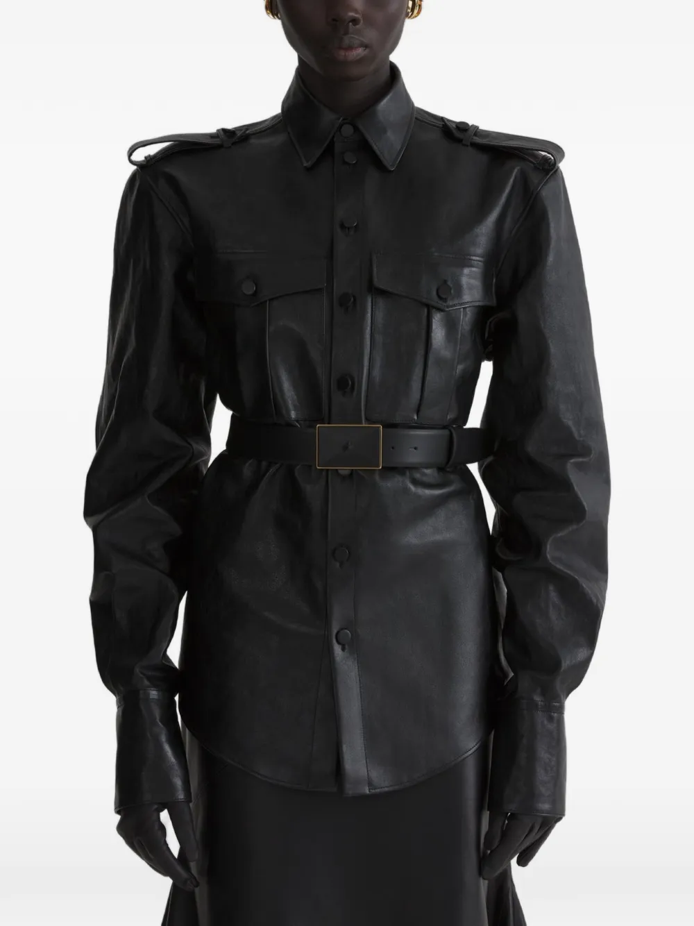 Mugler Military-Hemd aus Leder - Schwarz