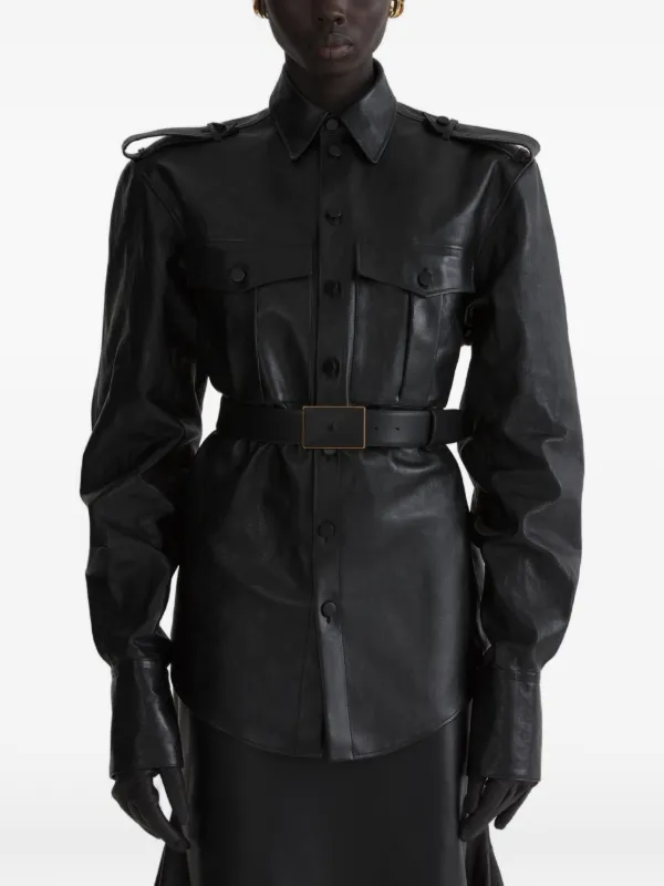 Mugler Leather Military Shirt in Black