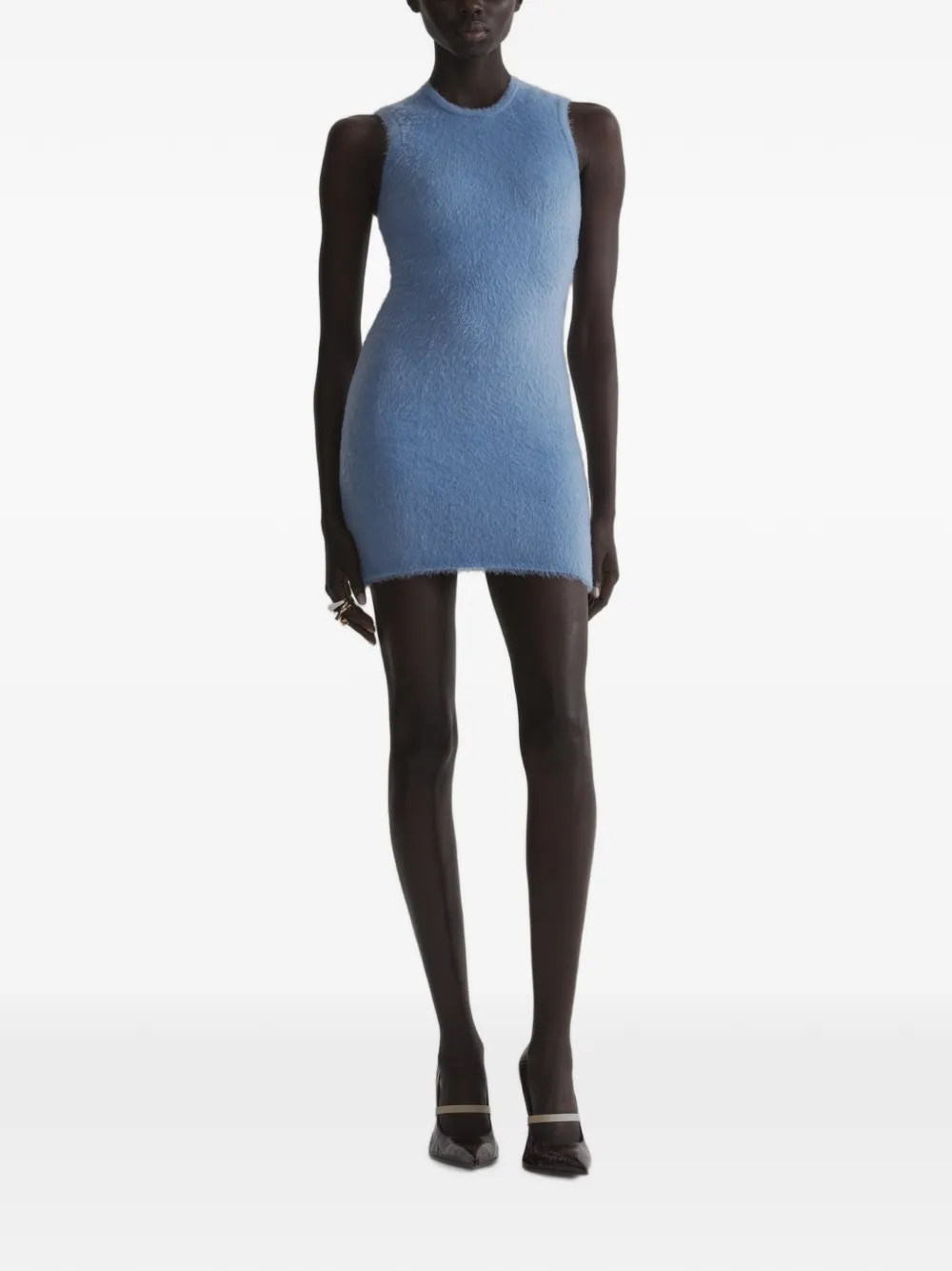 Mugler Geborstelde gebreide mini-jurk Blauw