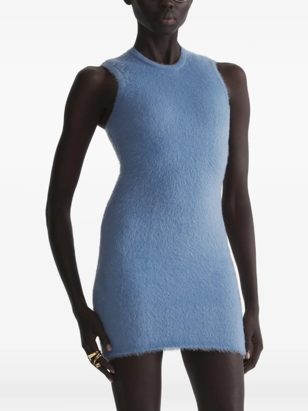 Mugler Geborstelde gebreide mini-jurk Blauw