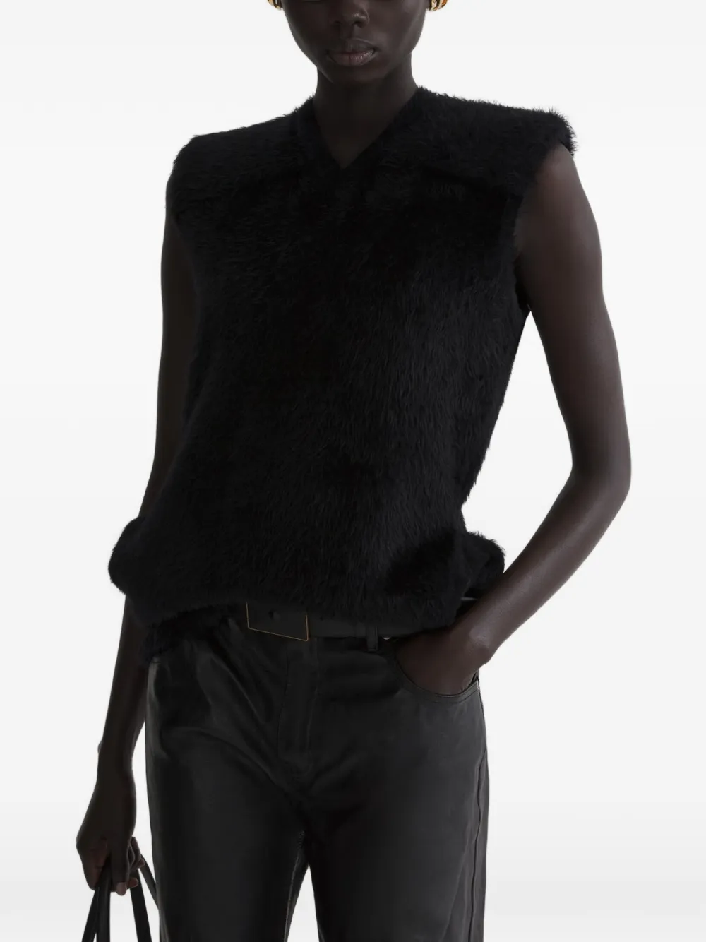 Mugler brushed-knit sleeveless top - Black