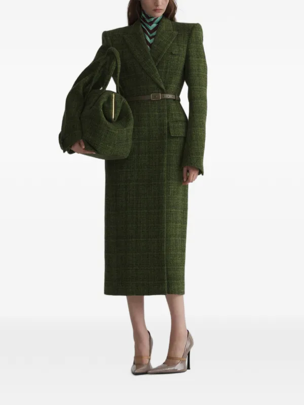 Mugler Hourglass Tweed Coat in Green