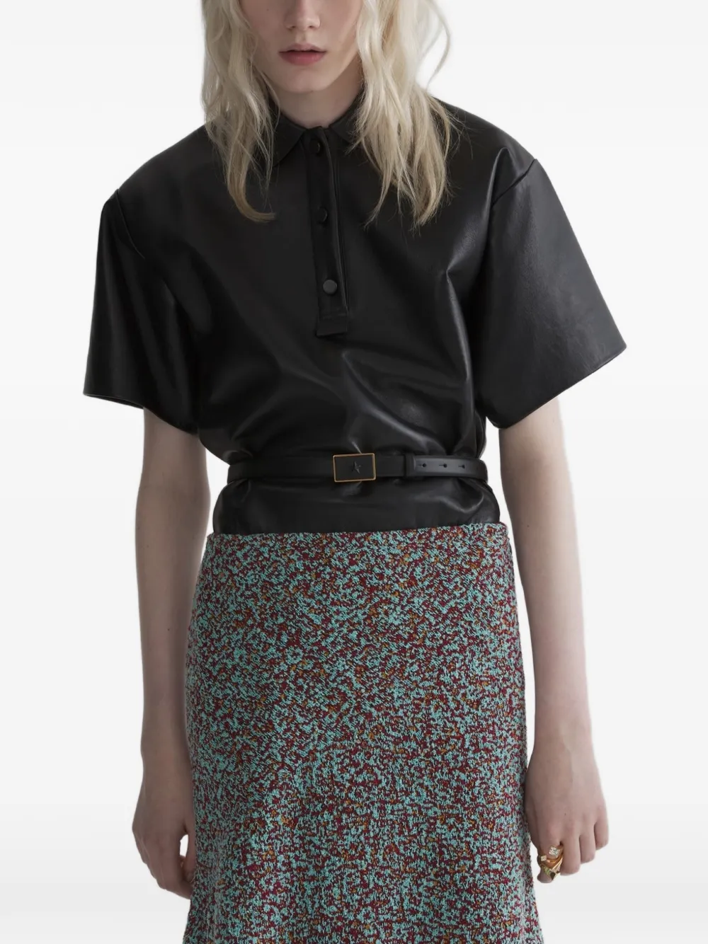 Mugler Poloshirt aus Leder - Schwarz