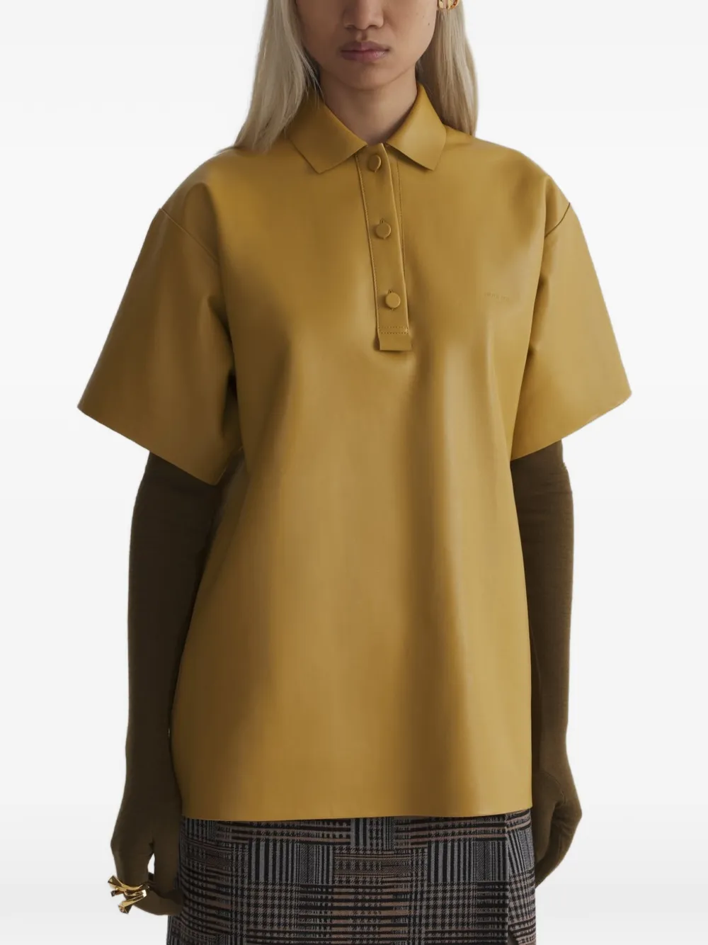 Mugler Poloshirt aus Leder - Gelb