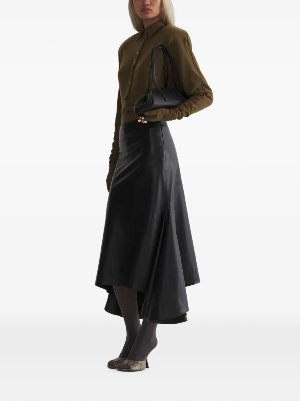 Mugler Asymmetrische leren rok Zwart