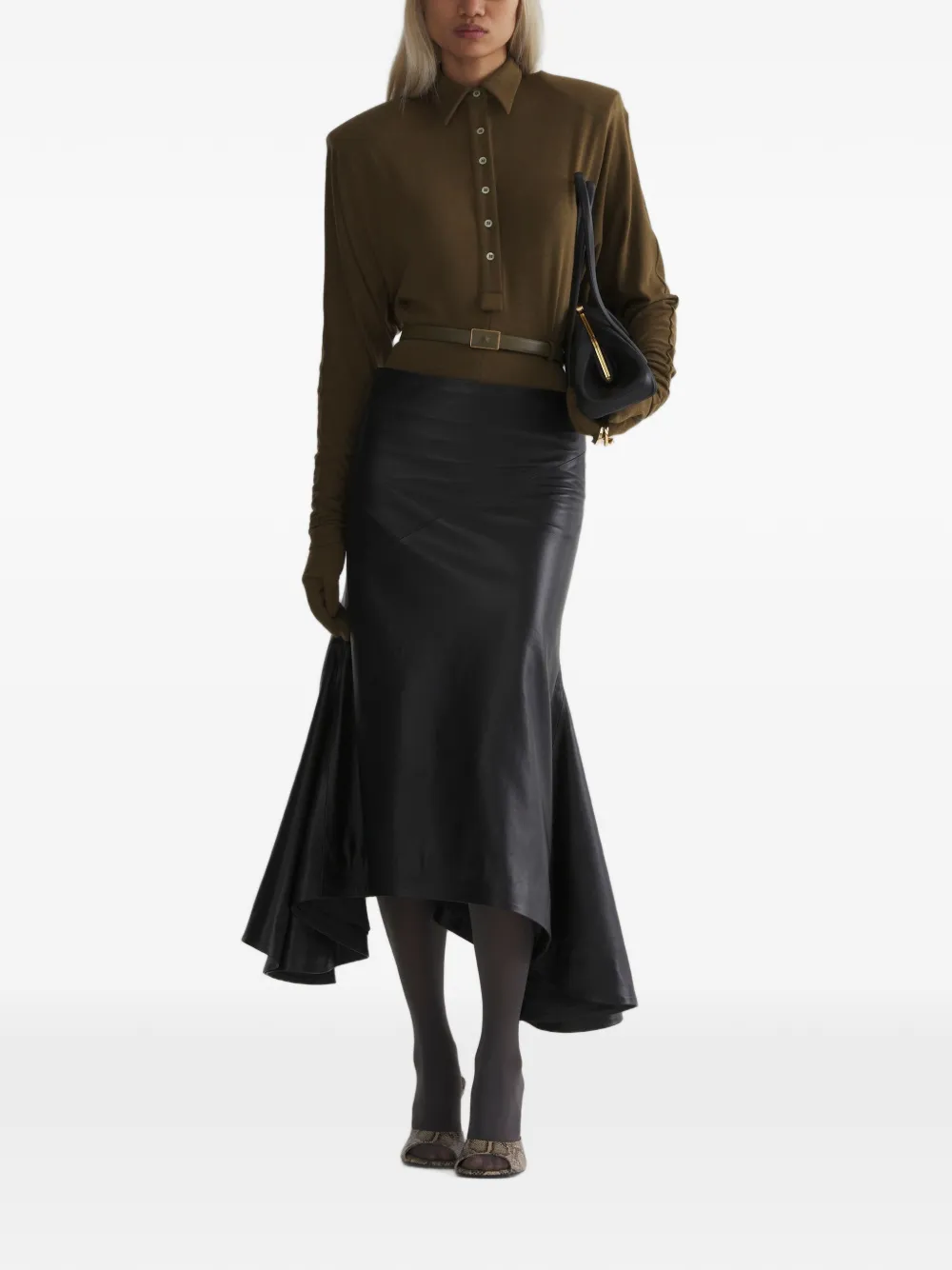 Mugler Asymmetrische leren rok Zwart