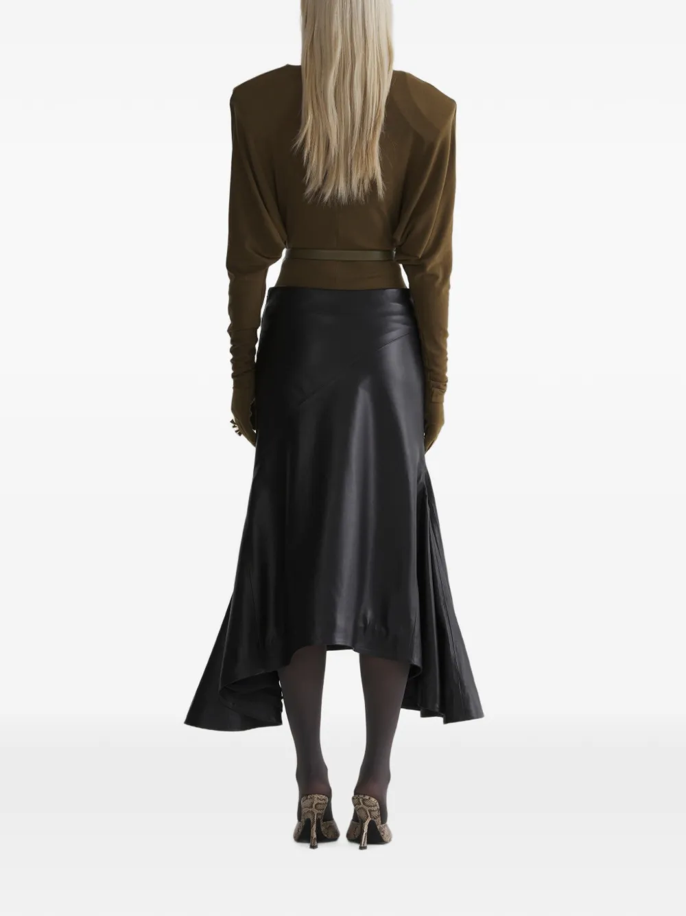 Mugler Asymmetrische leren rok Zwart