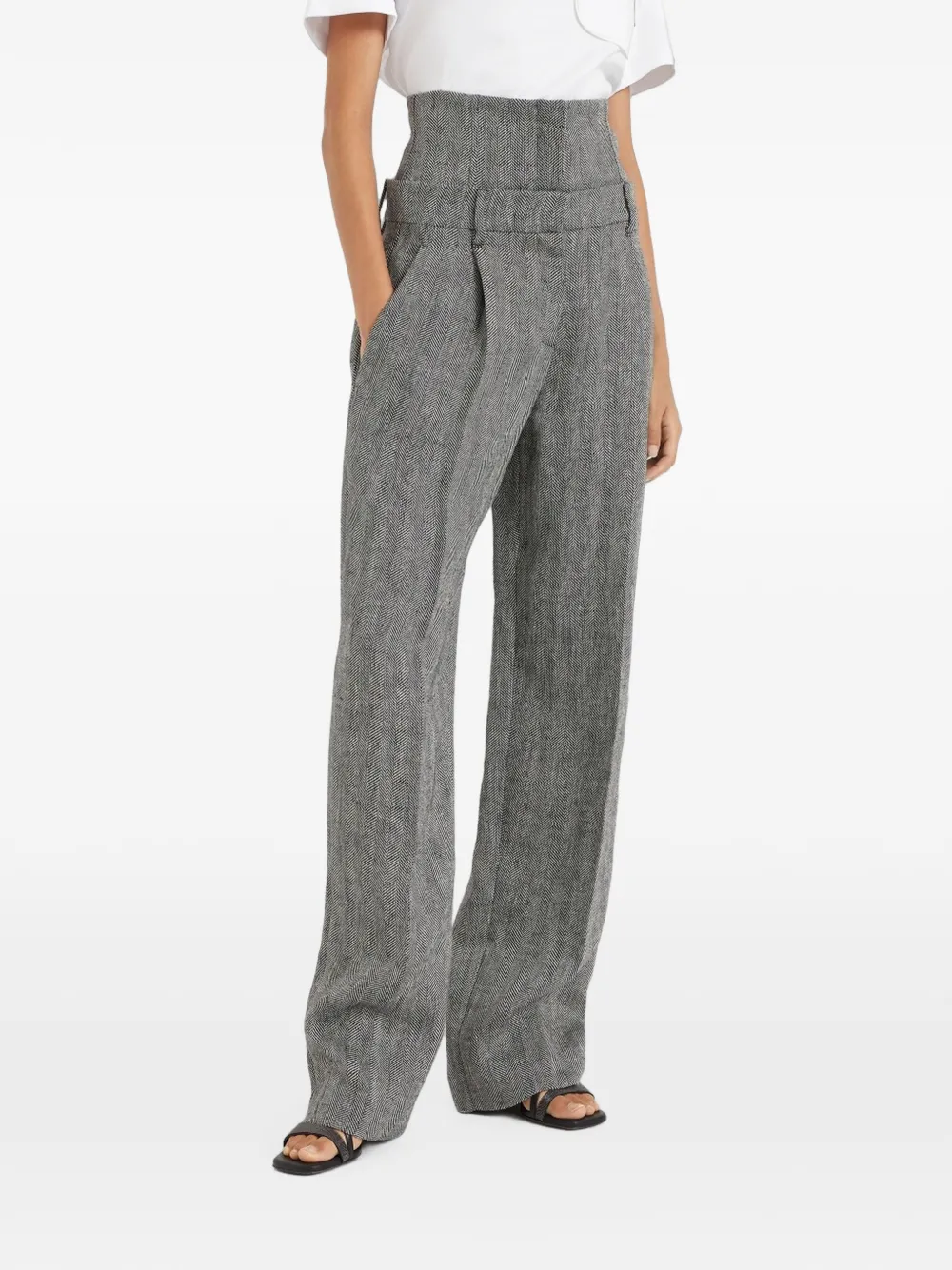 Brunello Cucinelli herringbone-pattern wide-leg trousers - Grey