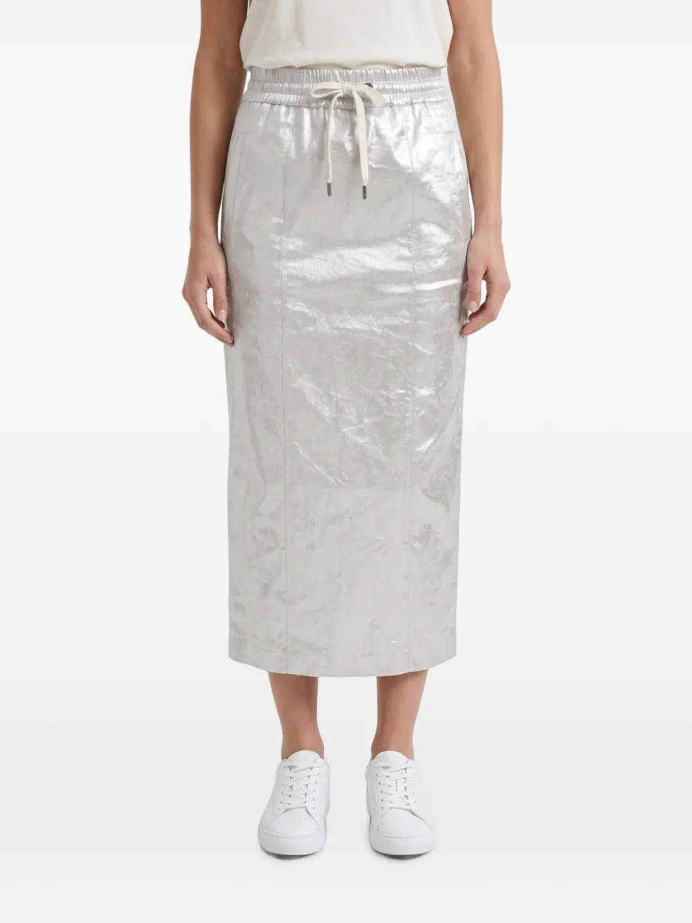 Brunello Cucinelli metallic-effect drawstring skirt - Silber
