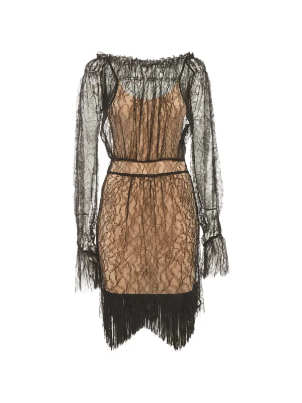 cavalli mini dress Roberto Cavalli Lace off-shoulder Mini Dress | Black