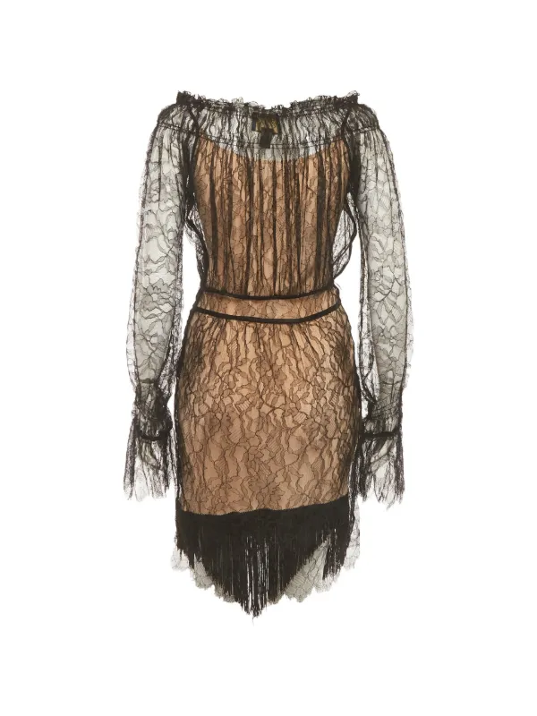 roberto cavalli lace dress Roberto Cavalli Lace off-shoulder Mini Dress | Black