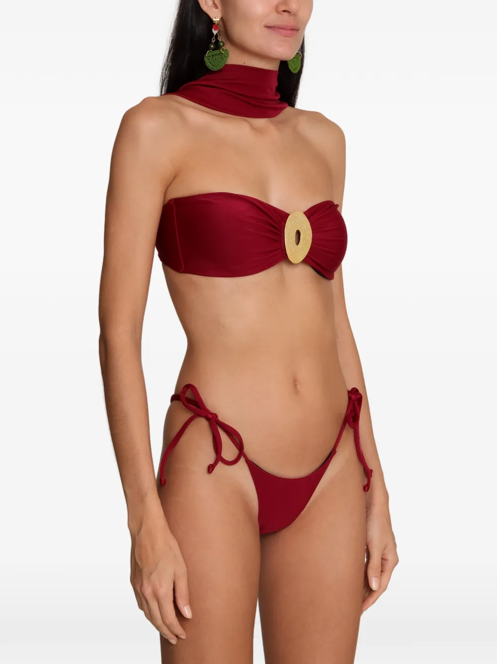 Amir Slama x Tati Barbieri bikini met halternek en gehamerd effect Rood