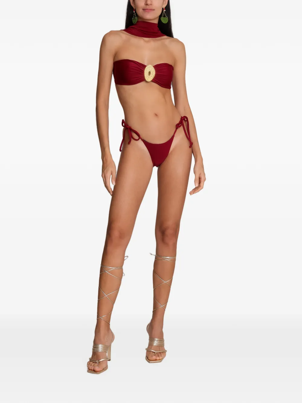 Amir Slama x Tati Barbieri bikini met halternek en gehamerd effect Rood