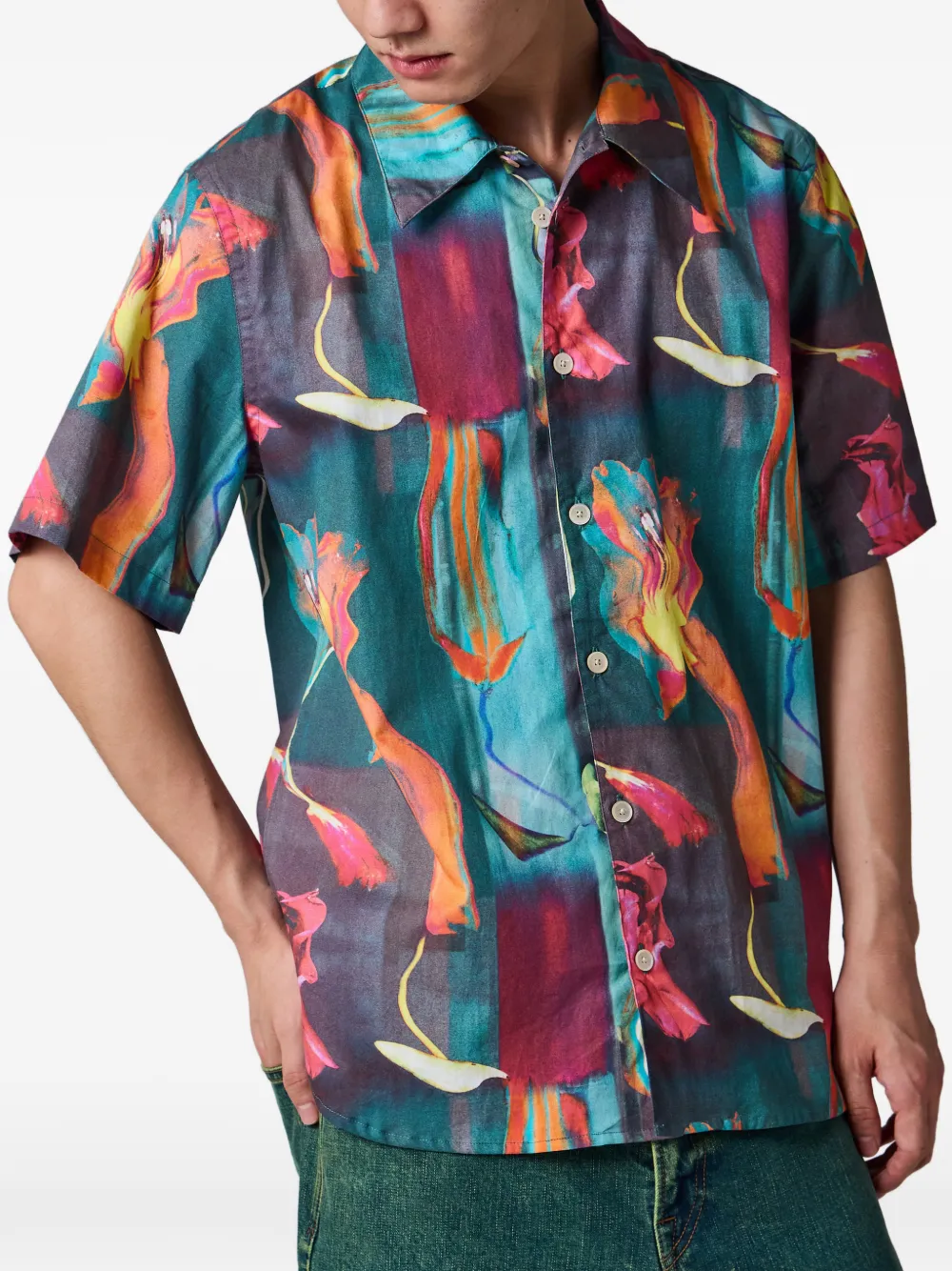 PS Paul Smith Overhemd met Glitch Floral-print Groen