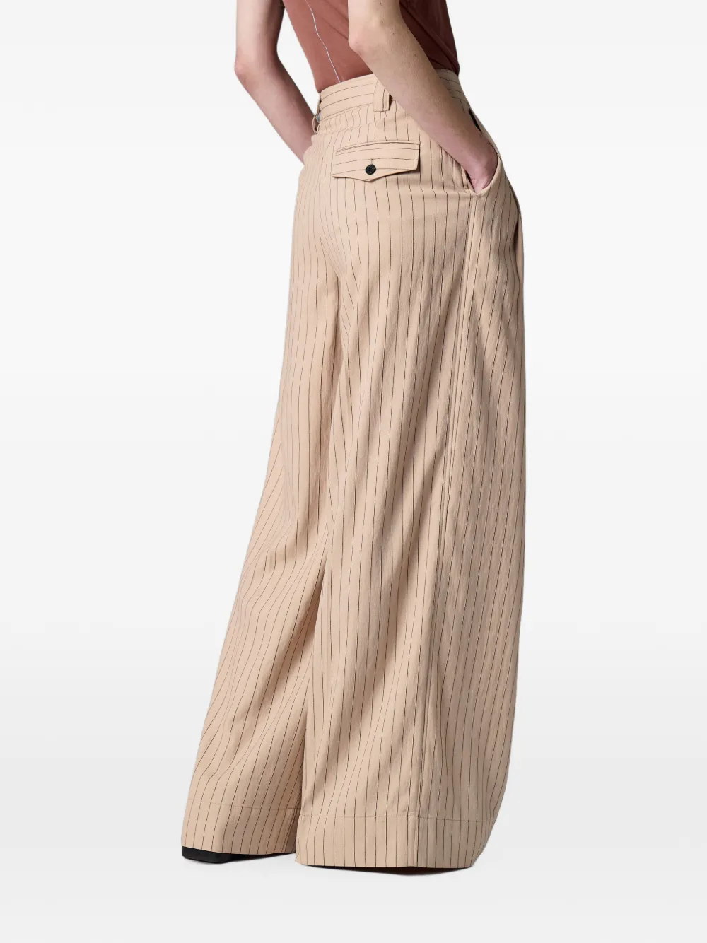 Paul Smith Sand Pinstripe Wide Leg Trousers in Neutrals, view 4