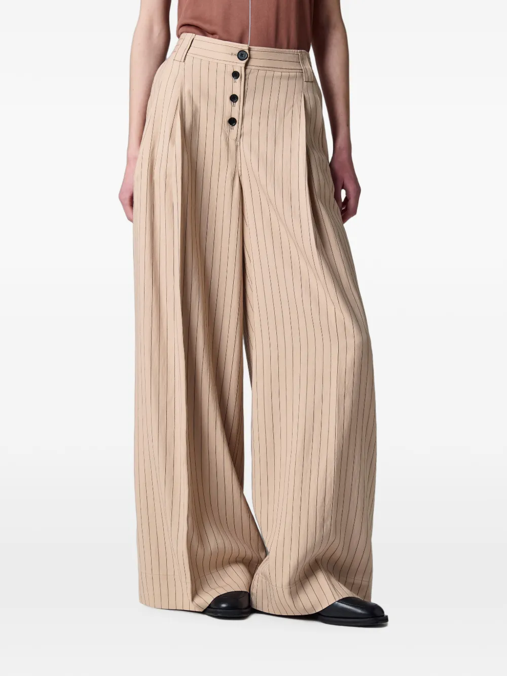 Paul Smith Sand Pinstripe Wide Leg Trousers in Neutrals, view 3