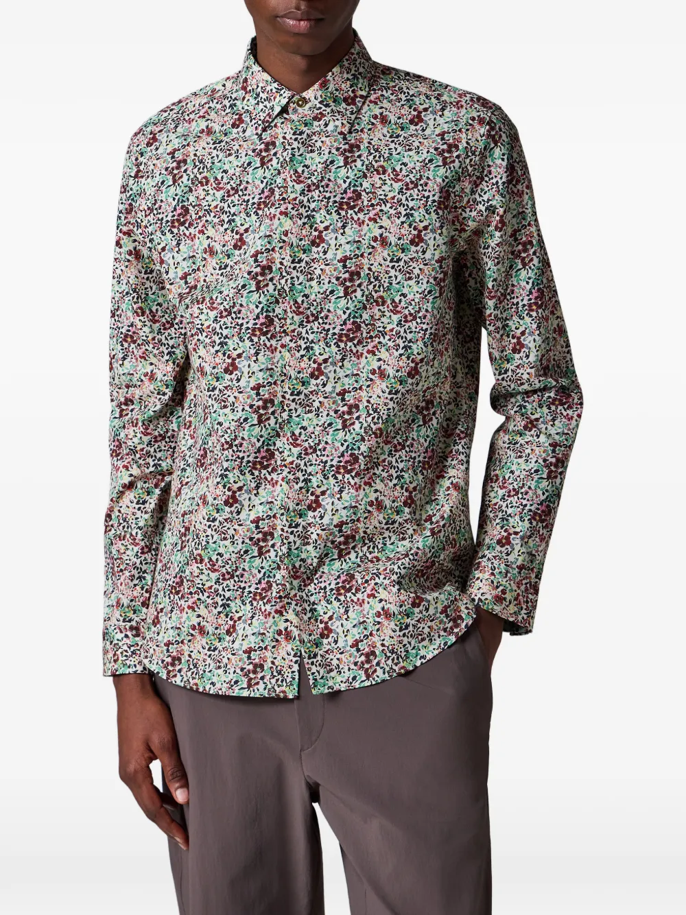 Paul Smith Slim-fit overhemd met veelkleurige bloemen-print Beige
