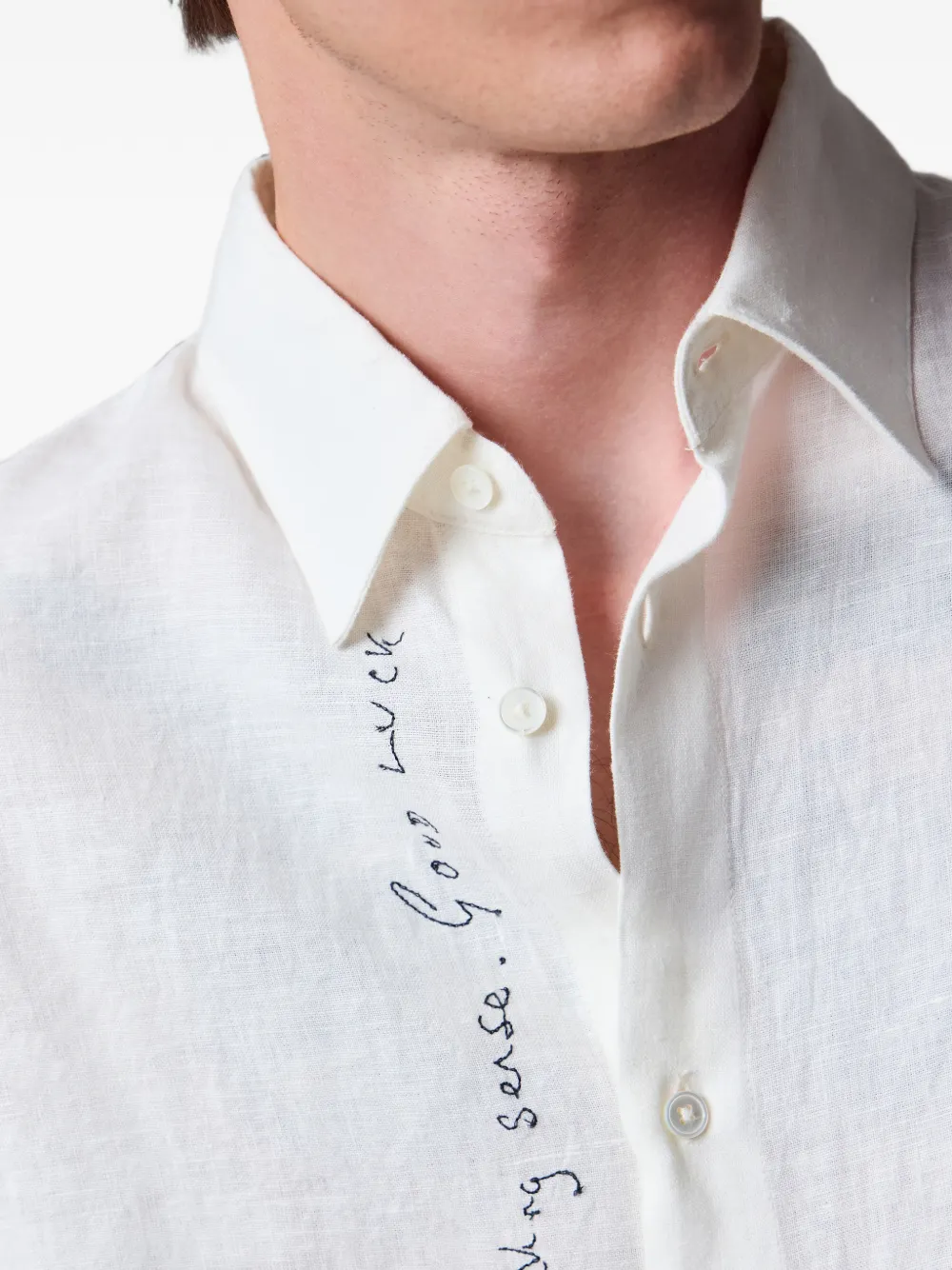 Paul Smith Ecru linnen overhemd met borduurwerk Beige