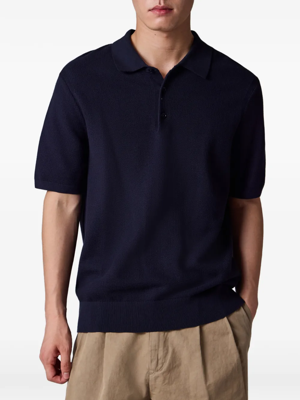 PS Paul Smith Gebreid poloshirt met marineblauwe textuur