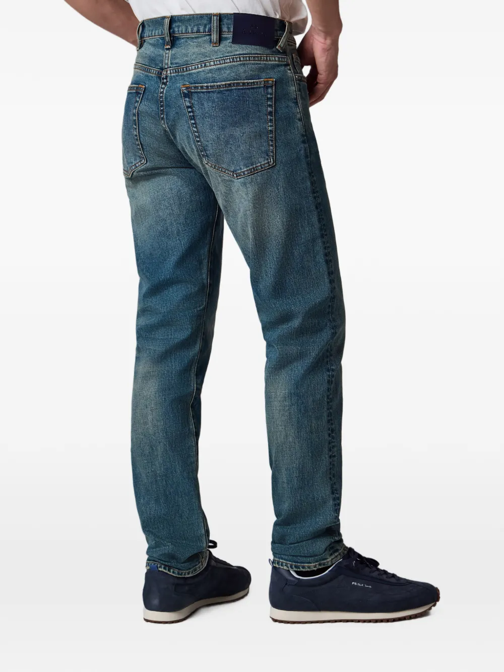 PS Paul Smith Slim-fit jeans met gekruiste bandjes en toelopende pijpen Blauw