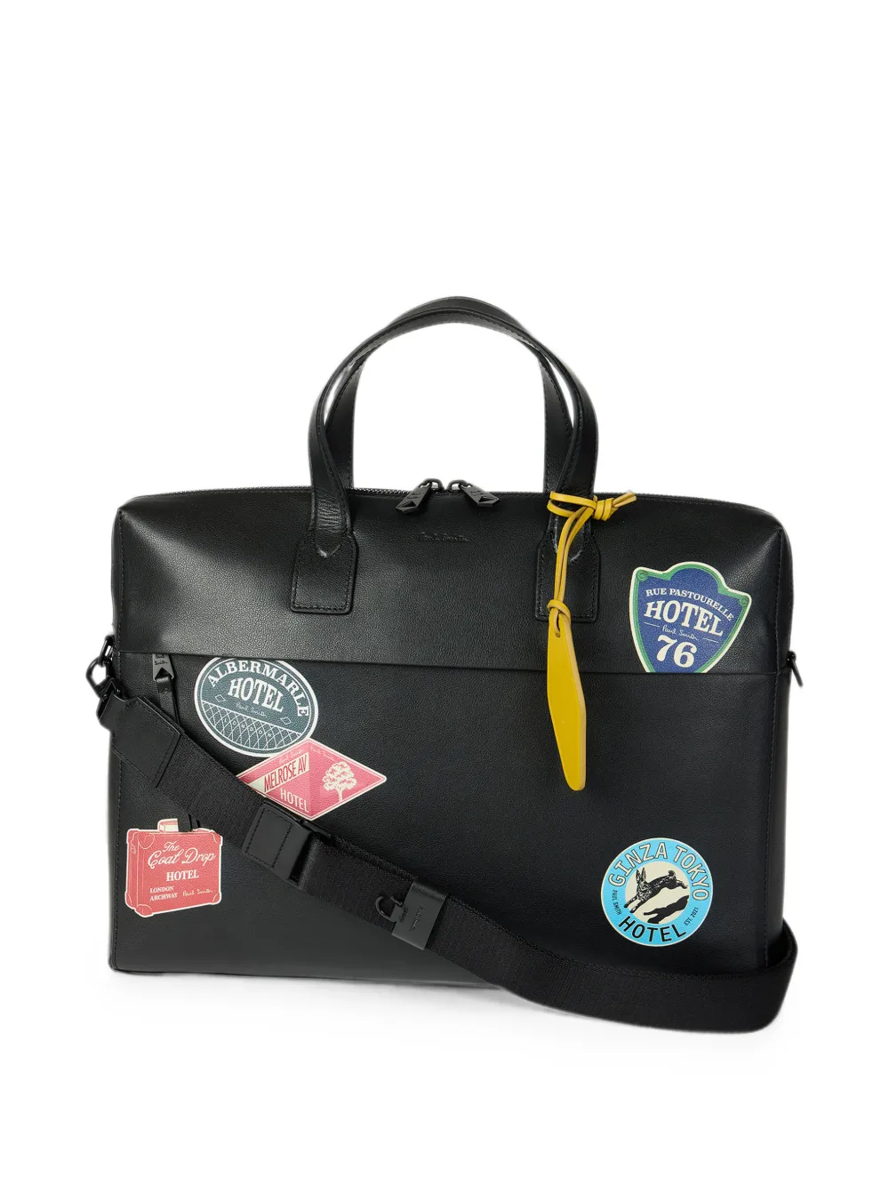 Paul Smith Leren aktetas met grafische print Zwart