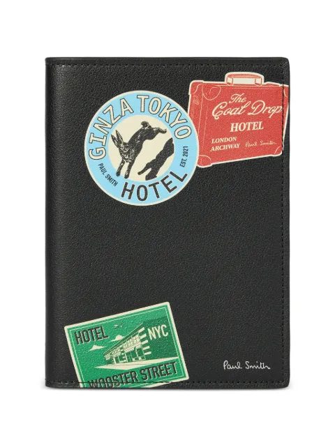 Paul Smith black Hotel Stickers leather passport holder