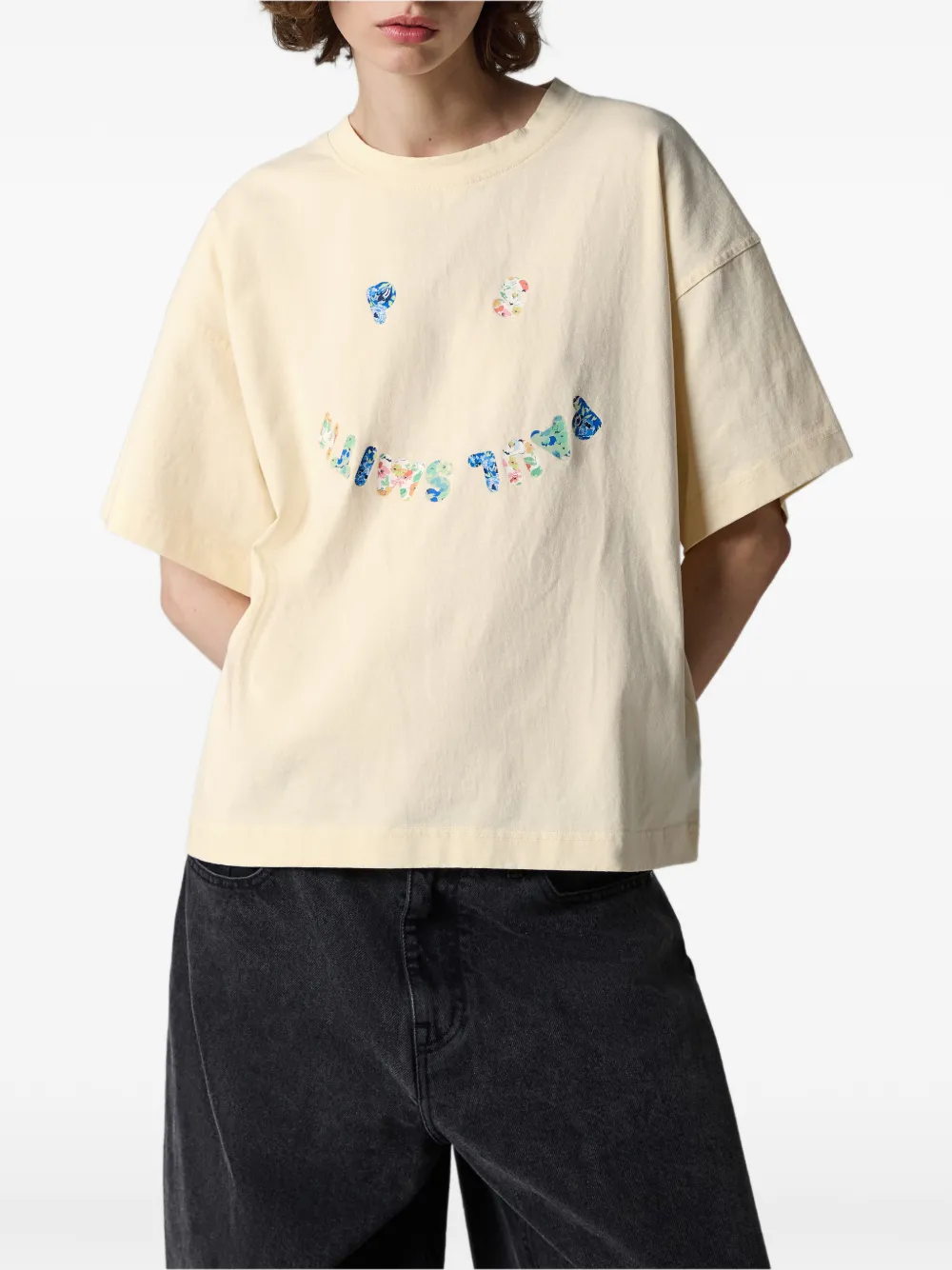Paul Smith Happy T-shirt met bloemen Beige