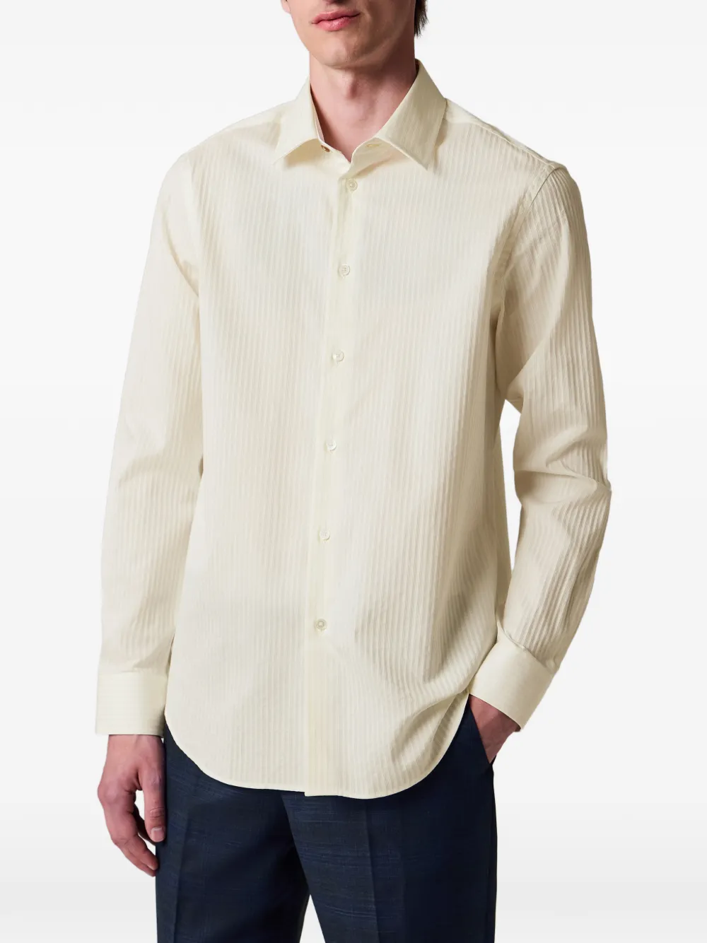 Paul Smith Regular-fit katoenen-zijden overhemd met beige streep
