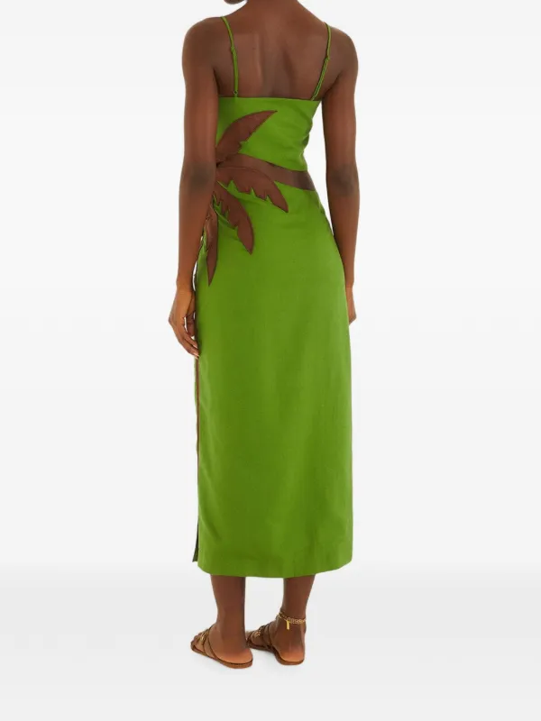 FARM Rio palm-tree cut-out Midi Dress | Green