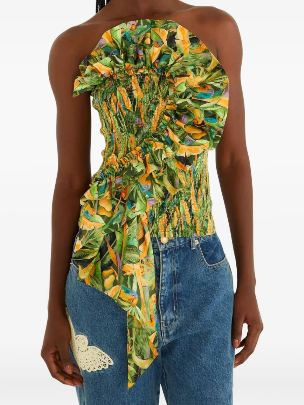 FARM Rio ruffled smocked top - Verde