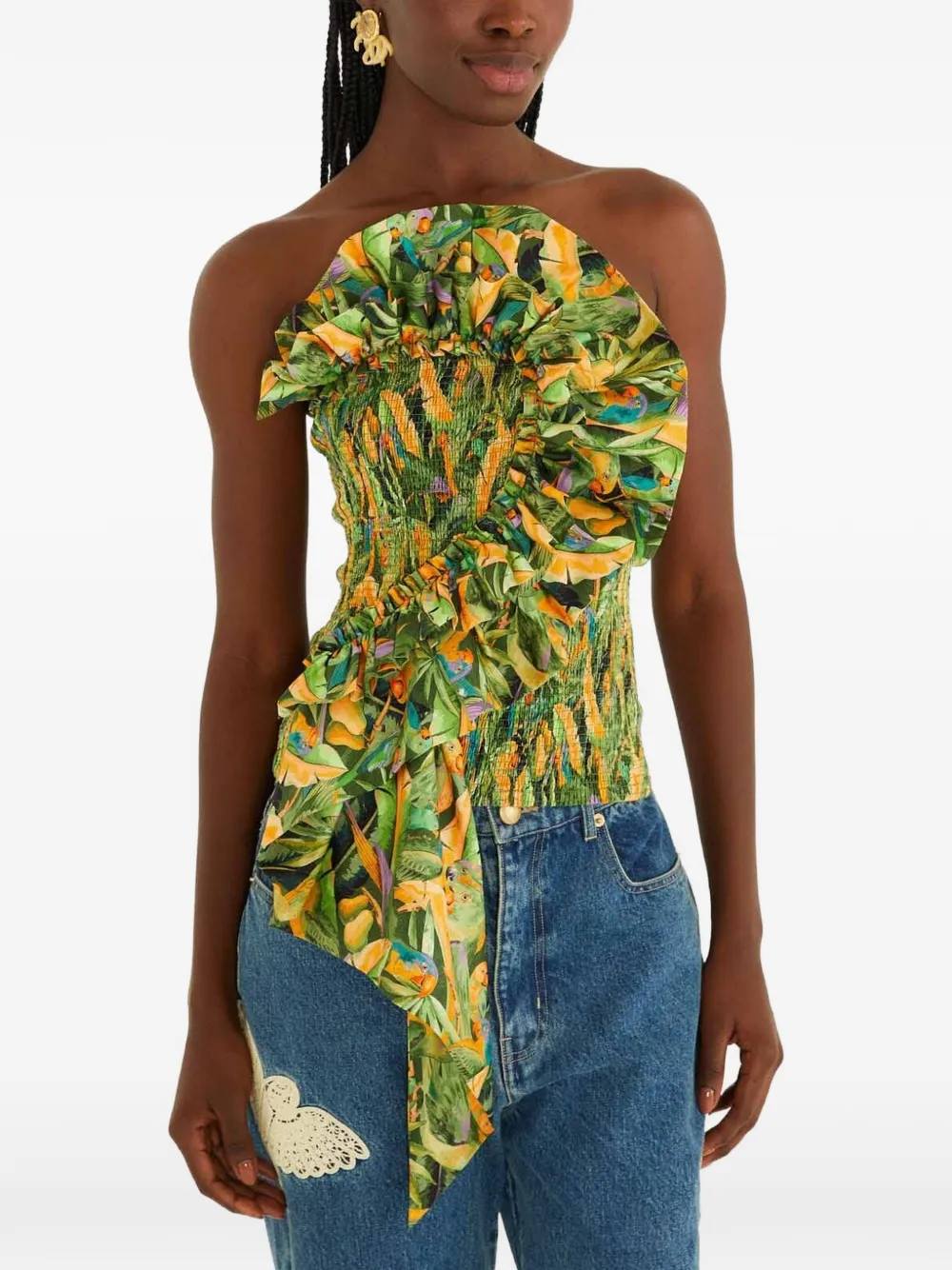 FARM Rio ruffled smocked top - Verde